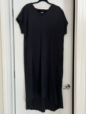 Lands' End Black V-Neck High-Low Dress